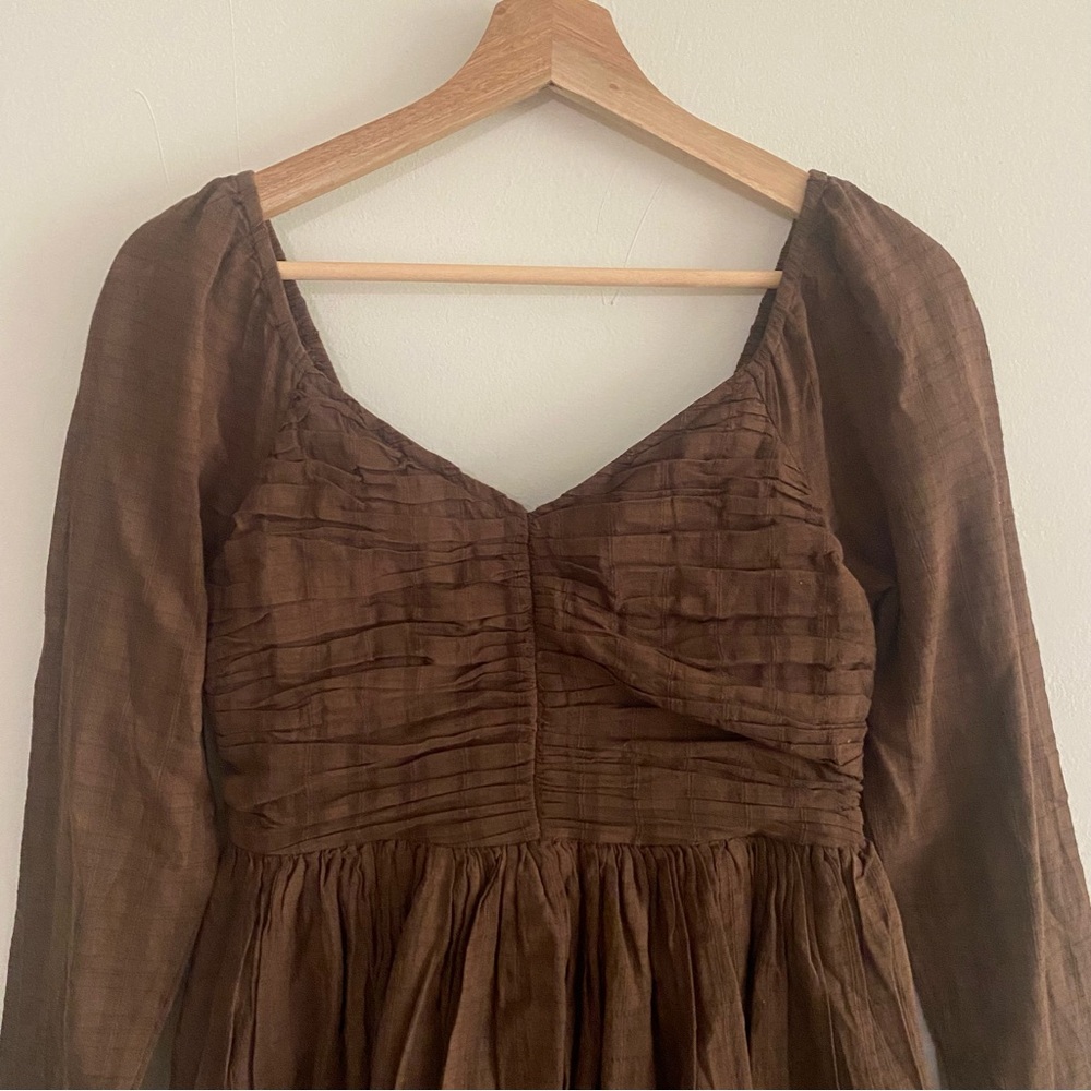 AE Ruched Long-Sleeve Mini Dress in Brown - S - Picture 9 of 16
